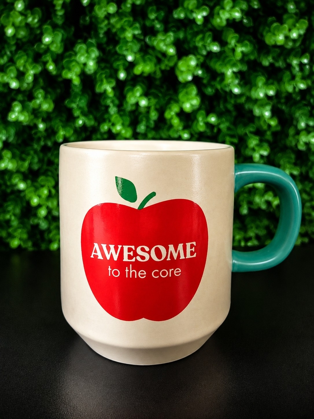 Indigo Awesome to the Core Red Apple Ceramic Mug - Teal Handle
